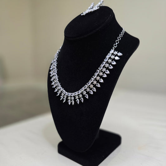 Elegant and stylish silver crystal  diamond studded  necklace set