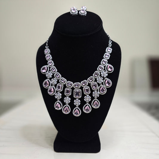 Elegant and stylish pink stone necklace set with earrings