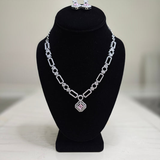 Elegant and stylish pink stone necklace set with earrings