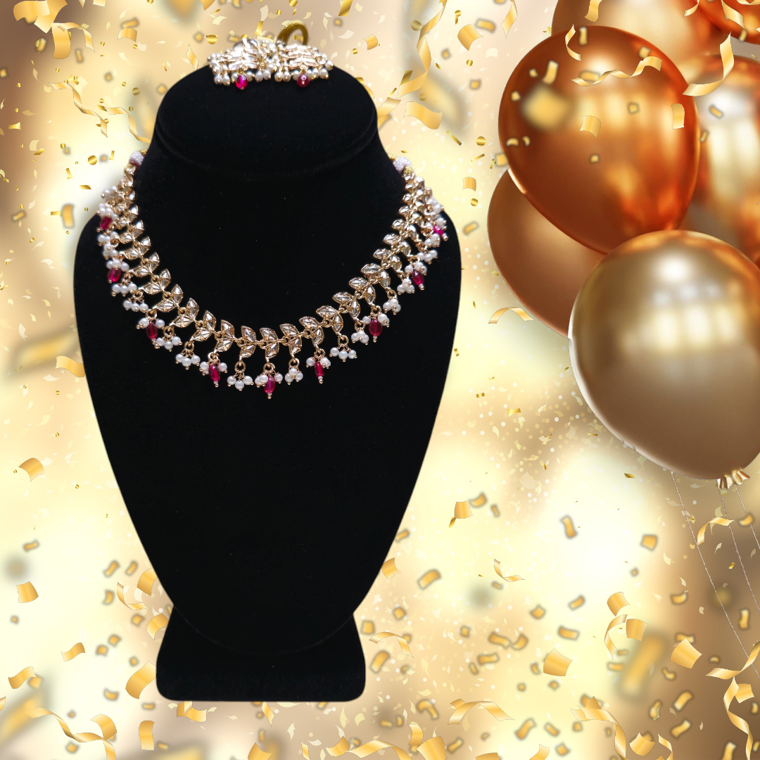 Elegant and stylish pearl studded necklace set