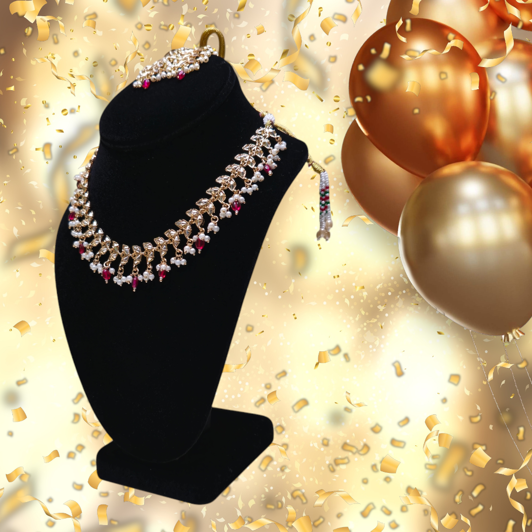 Elegant and stylish pearl studded necklace set