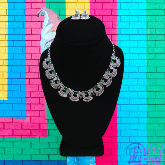 Elegant and stylish green stone studded necklace set