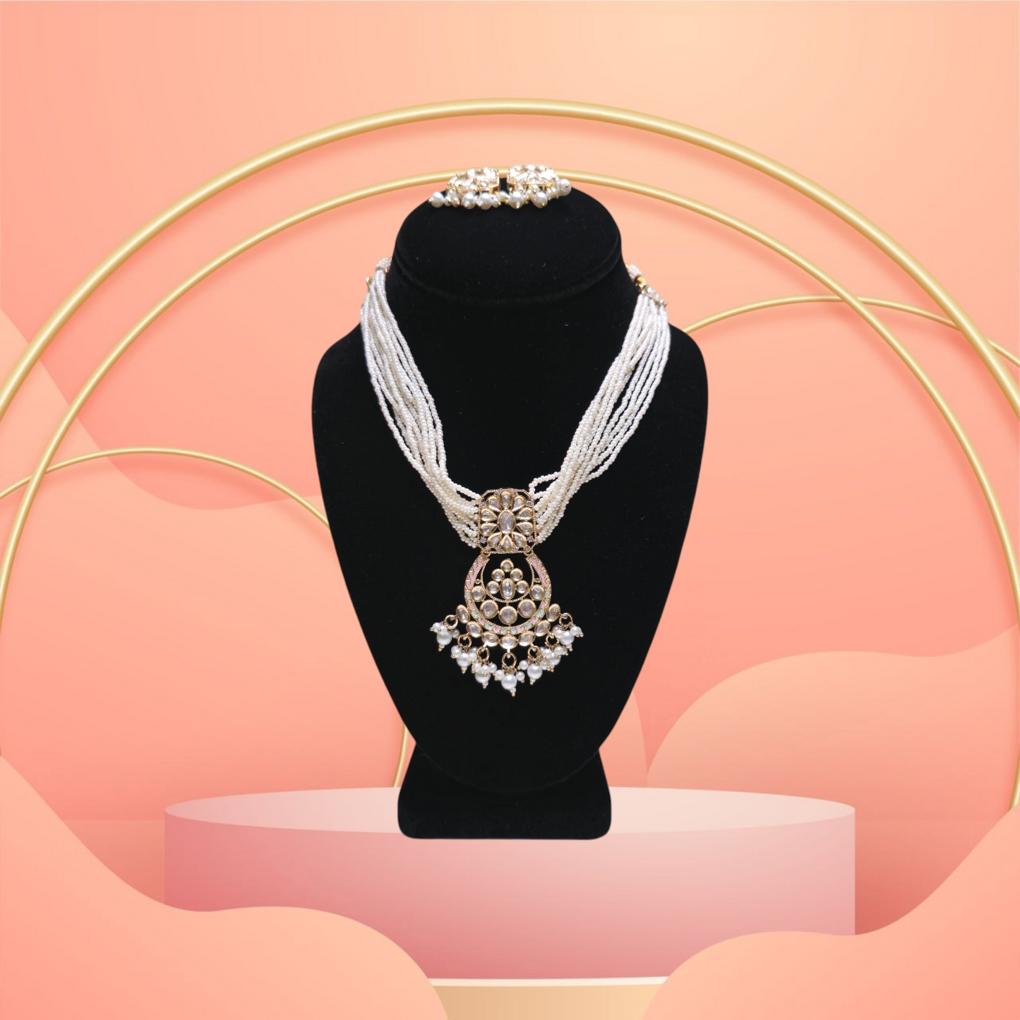 Elegant and stylish pearl studded necklace set