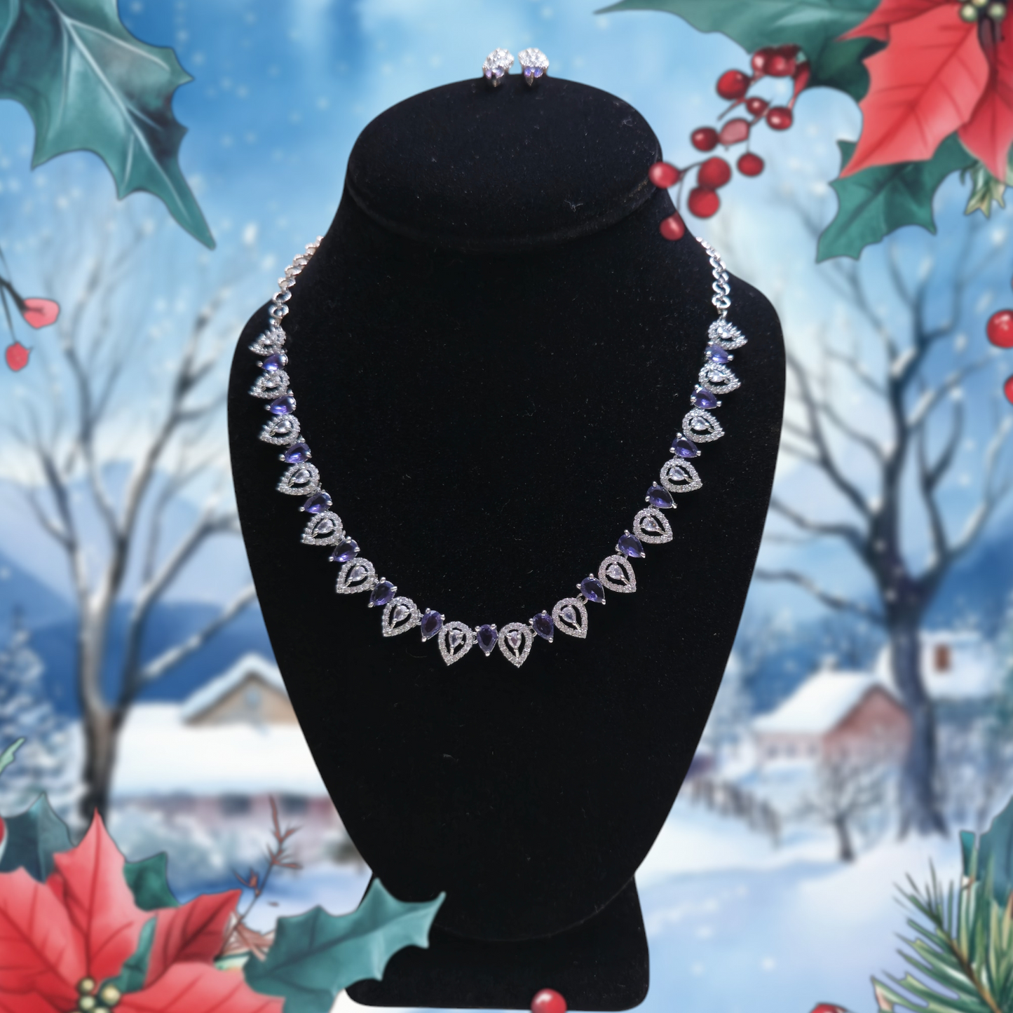 Elegant and stylish blue crystal necklace with earrings