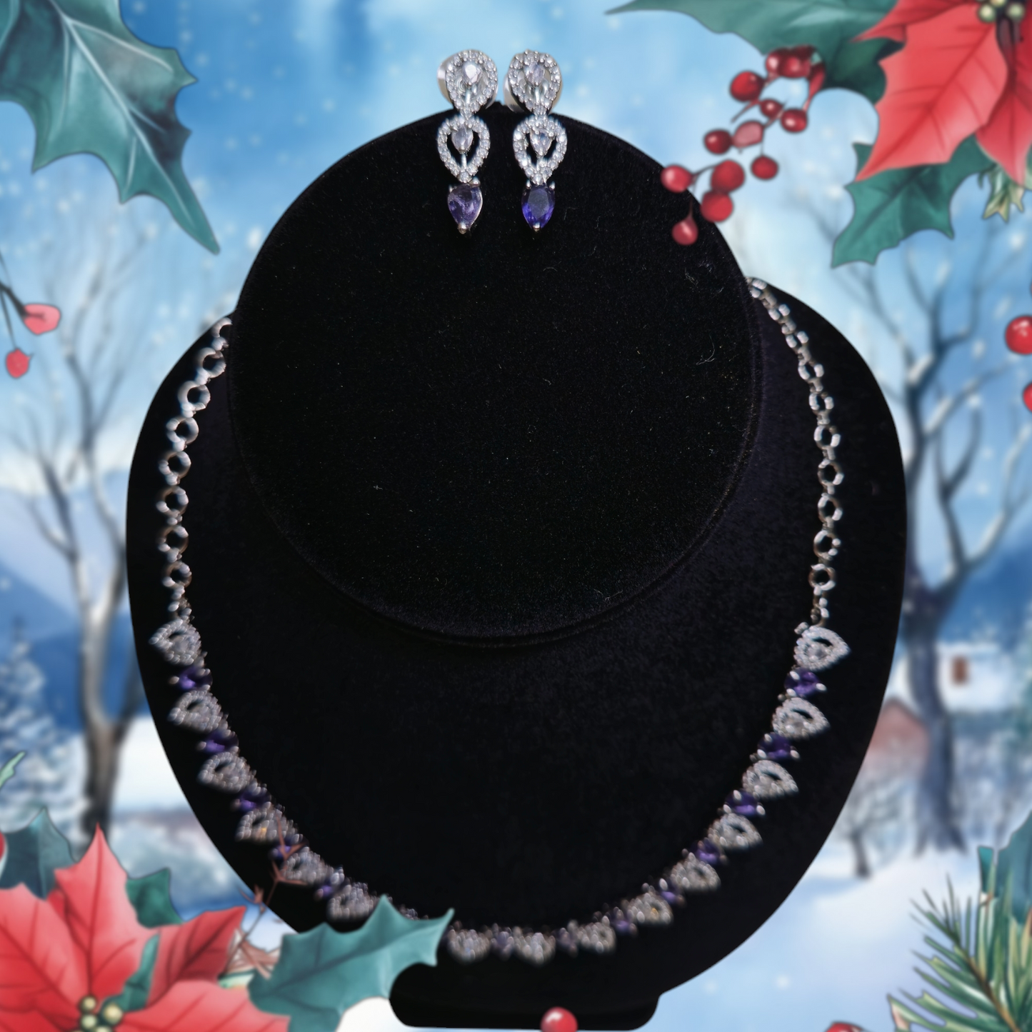 Elegant and stylish blue crystal necklace with earrings