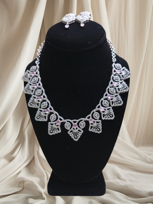 Elegant and stylish pink crystal studded necklace set