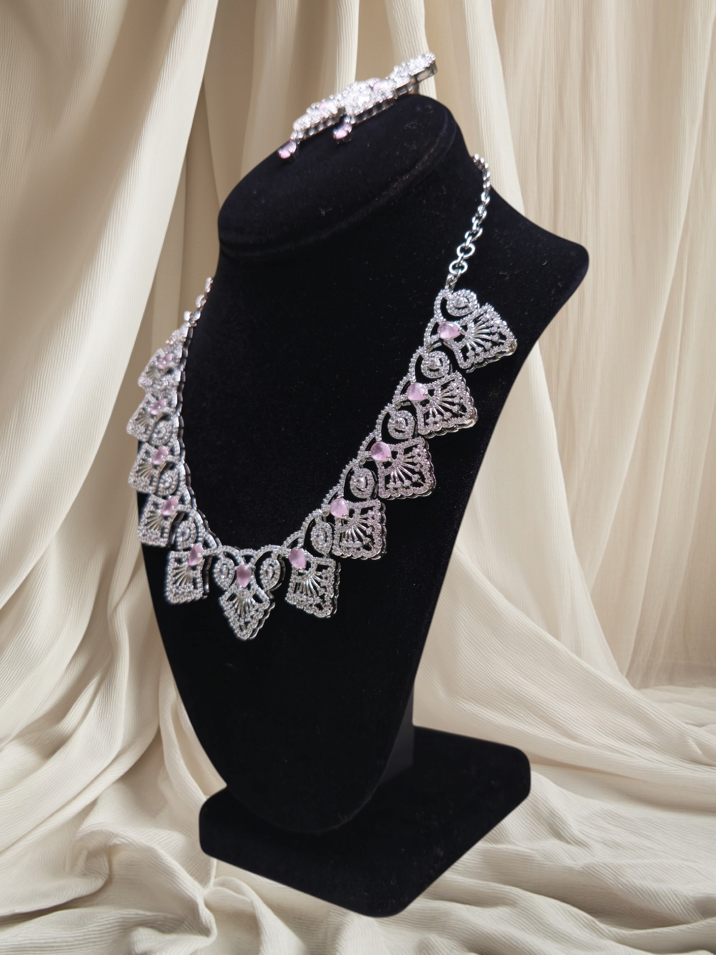 Elegant and stylish pink crystal studded necklace set