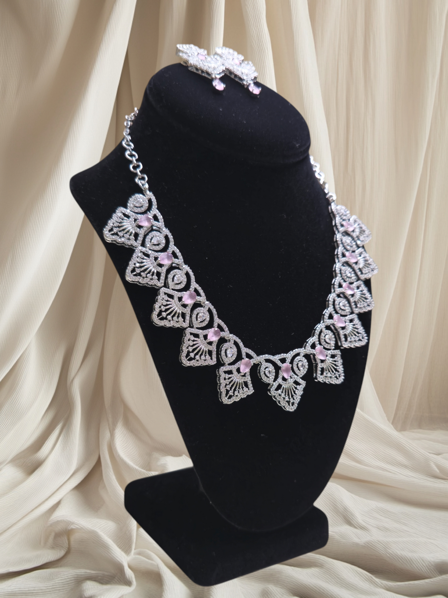 Elegant and stylish pink crystal studded necklace set