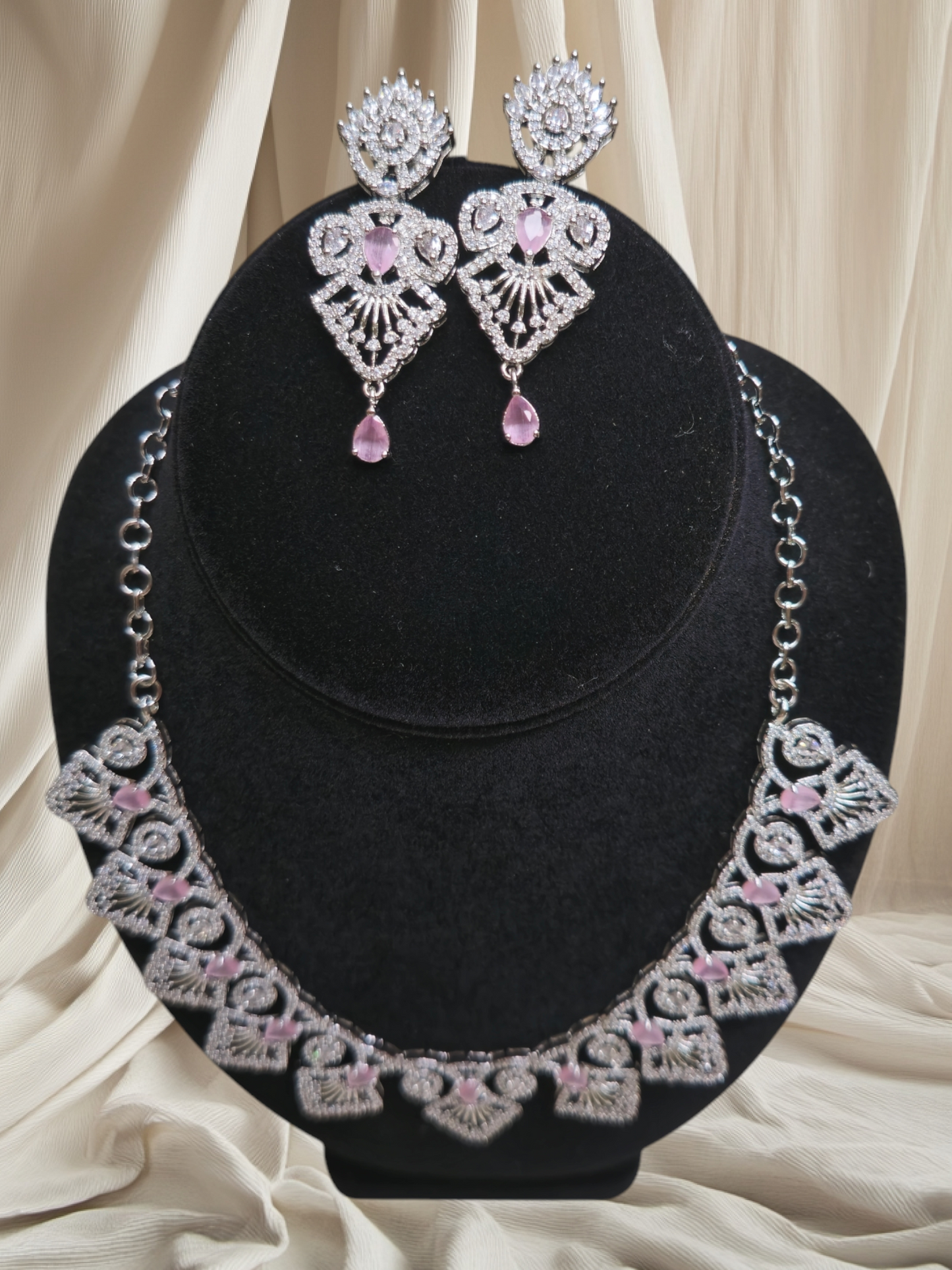 Elegant and stylish pink crystal studded necklace set