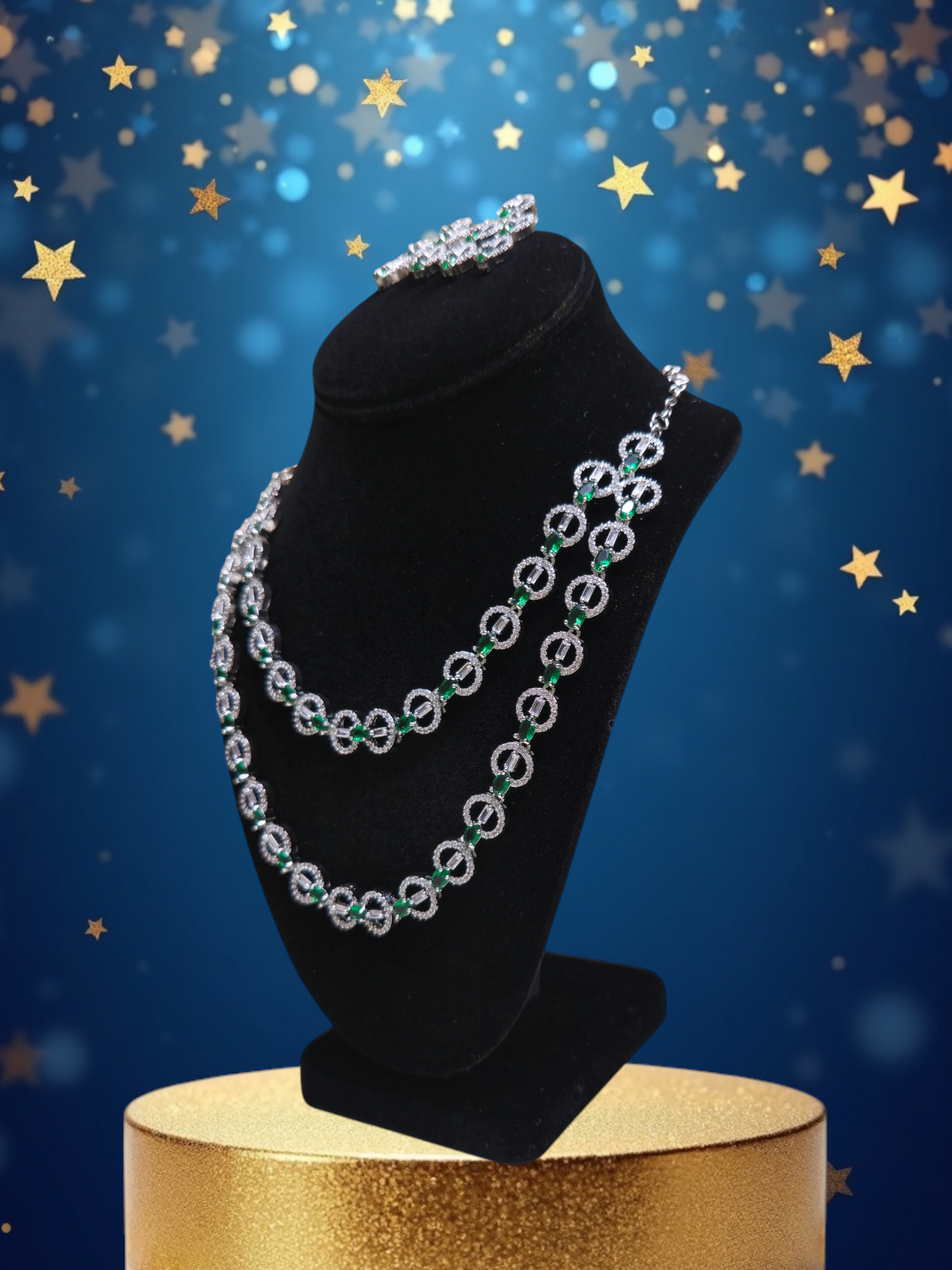 Elegant and stylish green crystal studded necklace set