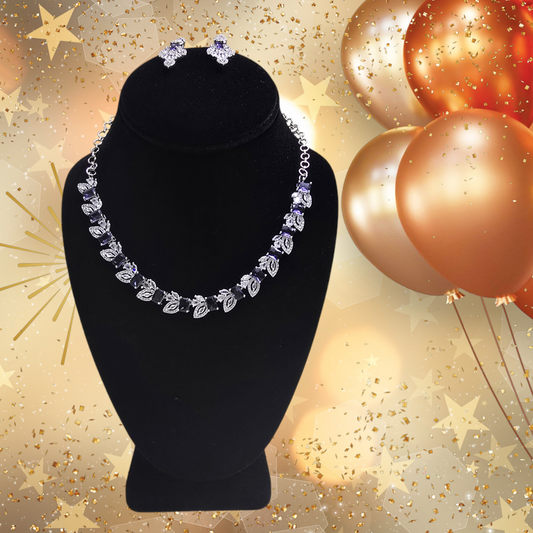 Elegant and stylish blue crystal studded necklace set